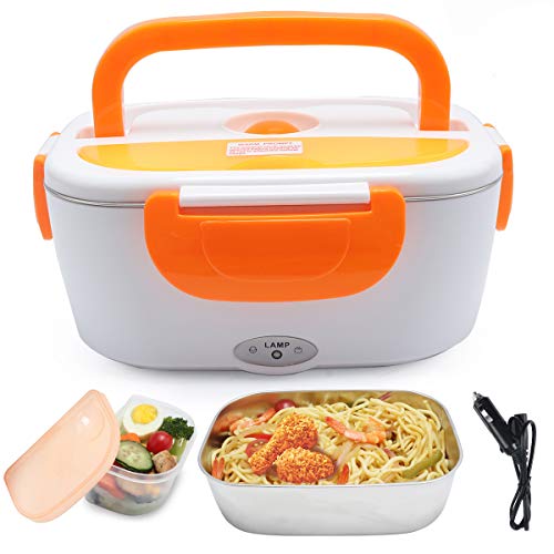 VECH 12V Food Heater Car-Use Charging Adapter Electric Lunch Box Car Warmer Food Car Heater Portable Warmer Food 1.5L Portable Food Warmer For Car With Stainless Steel Removable Container(Orange)