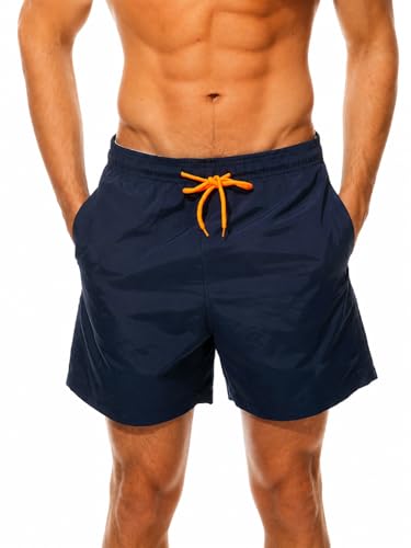 Image of GEEKPC Men's Swim Shorts, Quick-Dry, Navy Blue, Mid-Thigh, Size M, 1 Pair