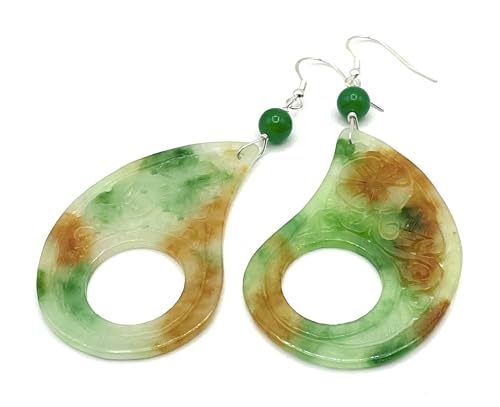 Boucles d'oreilles Jade multicolore argent 925 et véritables pierres de gemmes