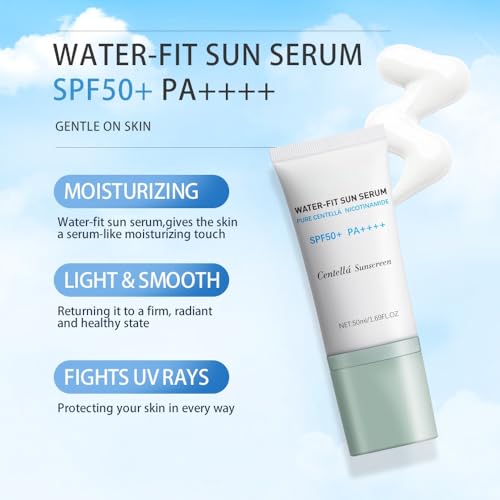 Magic Changing 2Pcs Centella Sunscreen, Lightweight Hydrating Centella SPF50+ Water-Fit Sun Serum for All Skin Type and UV Defense