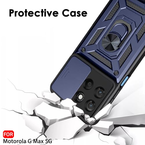 Image of TheGiftKart Tough Armor Bumper Back Cover Case for Motorola Moto G Max 5G | Kickstand & Ring Holder | 360 Degree Protection Back Cover Case for Moto G Max 5G (PC & TPU, Sliding Camera Cover, Blue)