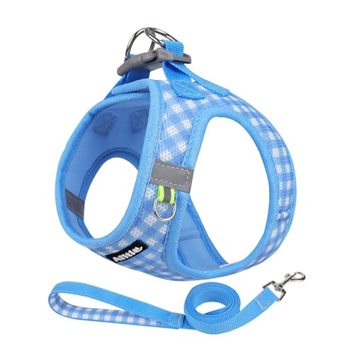AIITLE Atmungsaktives Hundegeschirr aus Netzstoff, No-Pull-Westengeschirre mit reflektierenden Bändern, verstellbare Haustier-Outdoor-Geschirre für kleine und mittelgroße Hunde, Blau, M