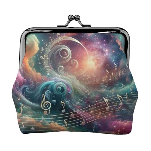 Pu Leather Buckle Coin Purse Music-Notes-Floating-Space Girls Kiss-Lock Change Purse Wallets