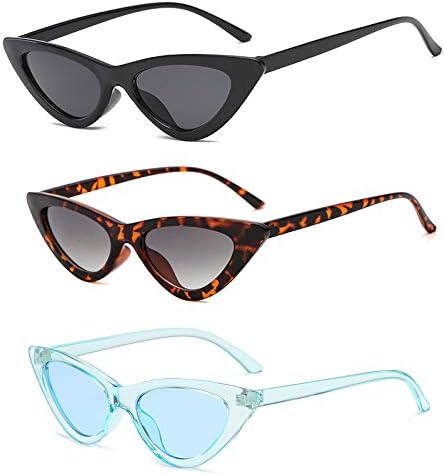 YOSHYA Retro Vintage Narrow Cat Eye Sunglasses for Women Clout Goggles Plastic Frame (Black Grey + Clear Orange)