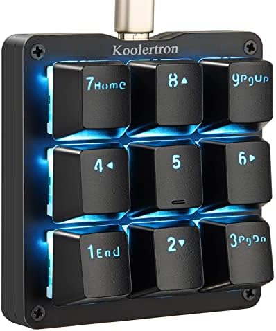 Koolertron One Handed Macro Mechanical Keyboard, Blue LED Backlit Portable Mini One-Handed Mechanical Gaming Keypad OSU! Keyboard 9 Fully Programmable Keys Black/Blue Switches/Blue LED
