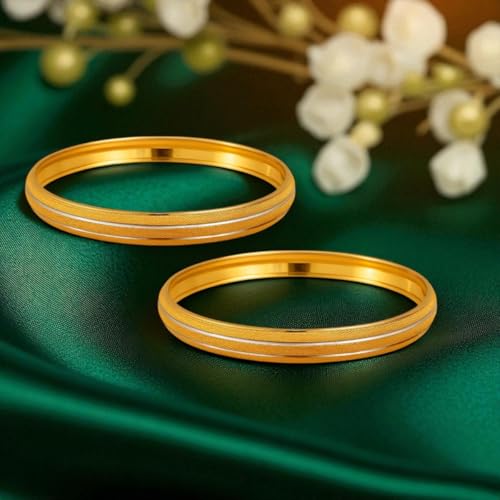 Image of ACCESSHER Traditional Gold-Tone Kada Bangles Set | Handcrafted Textured Bangle Jewellery Set for Gift | Stylish Bracelet Bangles for Women & Girls (Set Of 2)