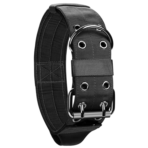 OneTigris 5cm Breites Hundehalsband mit Griff und Patch für Große Hunde Schwarz XL