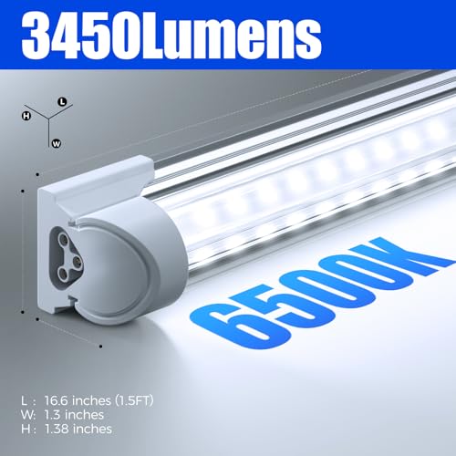 Image of Barrina T8 LED Shop Lights 1.5FT, 25W 3450LM 6500K, 2 Pack High Output Tube