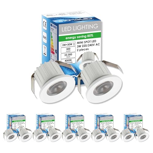 Sigmaled lighting, MINI FARETTO LED 3W, Dimmerabile, 300lumen, Luce Naturale 4000K, Spot Tondo incasso in alluminio, 220V / 240V AC Driver NON NECESSARIO, 10 Spots