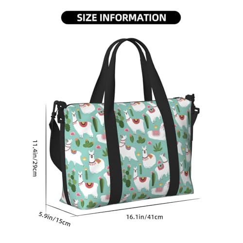 Carry On Duffle Bags Overnight Weekender Bags for Women, White Cute Alpaca Green Cactus Personal Item Travel Bag, Travel Essentials Sport Gym Bag for Men Women2