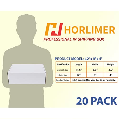 Image of HORLIMER 12x9x4 inches Shipping Boxes Set of 20, White Corrugated Cardboard Box Literature Mailer