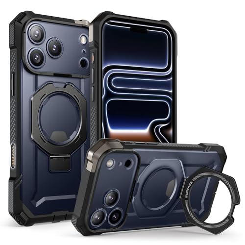 Image of SUPCASE for iPhone 17 Pro Case with Stand & Camera Control Button, Black | Compatible with MagSafe, Military-Grade Drop Protection, Anti-Slip Grip, Heavy Duty Magnetic Phone Case, Unicorn Beetle Grip