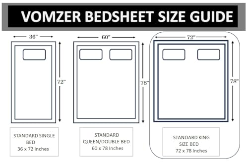 Image of VOMZER 320 TC Cotton Feel All Around Elastic Fitted Printed Bedsheets King Size, Premium Fitted Bedsheets King Size for Double Bed with 2 Pillow Covers, Size- 78 x 72 White Box