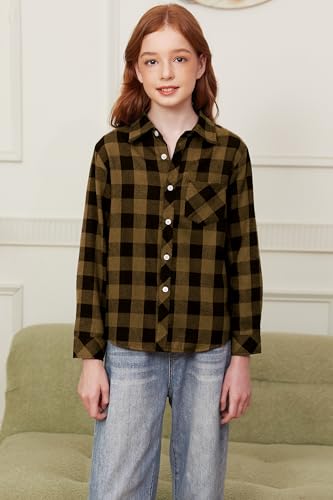 Image of SANGTREE Women and Girls Long Sleeve Flannel Casual Button Down Plaid Shirt