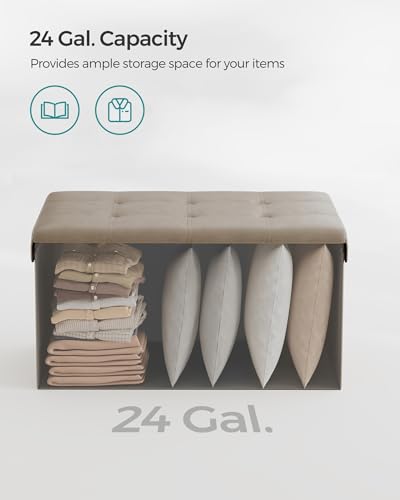 Image of SONGMICS Mazie Collection - 30 Inches Folding Storage Ottoman Bench, Ottoman with Storage, Foot Rest Stool, Load 660 lb, for Living Room, Synthetic Leather, Camel Brown ULSF040R01