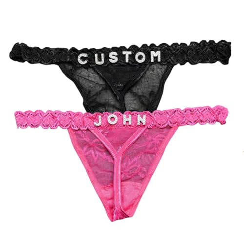 2-Pack Personalized Thongs with Names, Custom Name Thong, Diy Gold Rhinestone Shiny Letters Name, Customize Your Fashion Logo, The Letters Are Hand Sewn, Very Strong And Not Easy To Fall Off