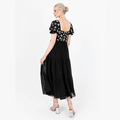 Robe de soirée Lovedrobe col carré et manches bouffantes à détails sequins - 4