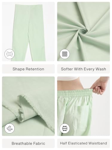 Image of SAADAA Women's Airy Linen Straight Pants | Regular Fit Trousers | Half Elasticated with Drawstrings & Buttons | 4 Pockets | Everyday & Office Wear