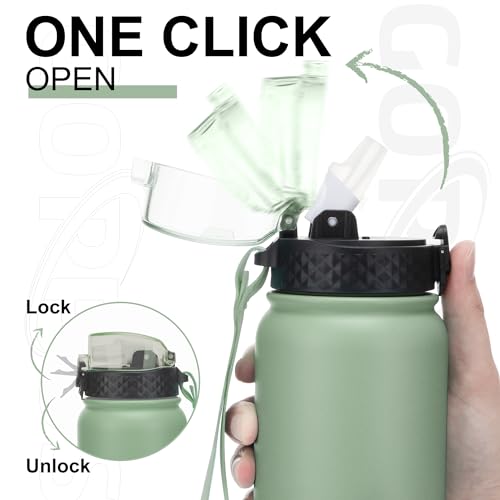 GOPPUS 1L/32oz Stainless Water Bottle with Straw Double Wall Insulated Bottles with Strap Reusable Vacuum Thermal Flask Leakproof Keep Cold Drinks Bottles with Flip Top Lid for Gym Men Women BPA Free - Image 2