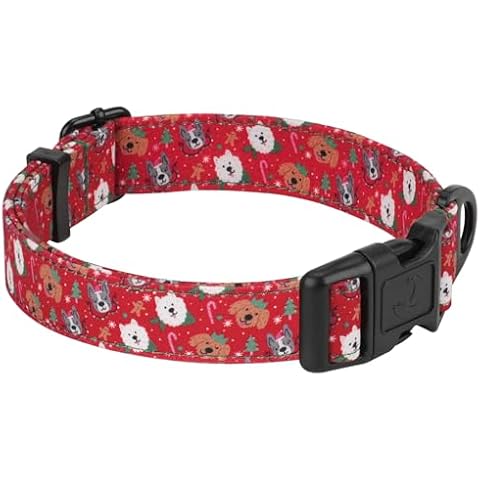 Taglory Christmas Dog Collar, Adjustable Holiday Dog Collars with Quick Release Buckle, Soft Polyester Cotton, Cute Dog Christmas Trees Pattern Collar for Puppy Dogs Christmas Celebration, Red, XS Cover