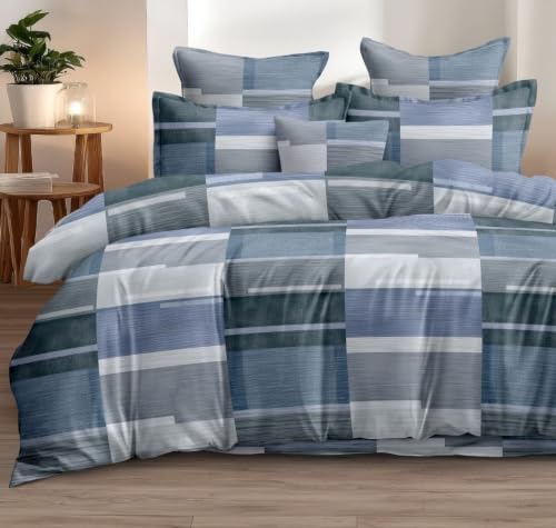 Image of DECOR2ADMIRE 300TC Premium Glace Cotton Printed Super King Size Double Bedsheet with Two Pillow Covers, 108 * 108 Inches or 9ft by 9ft or 275 cm x 275 cm (Abstract Stripe)