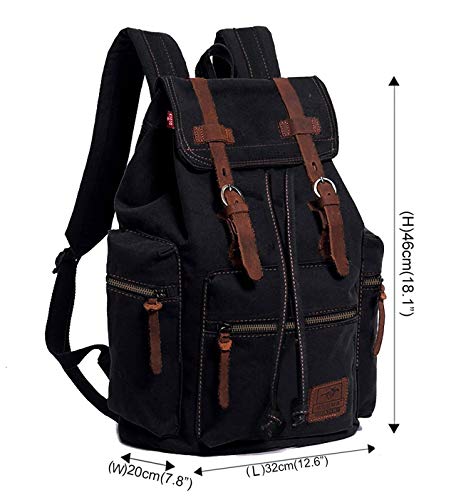 Image of Vintage Canvas Backpack, HuaChen Mens Travel Rucksack for Laptop Hiking School Bookbag