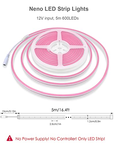 Image of ALITOVE Pink Neon Lights Strip for Custom Neon Signs 16.4ft Rope Light 5M 600 LEDs 12V DC Waterproof for Bedroom Bar Gaming Room DIY Wall Decor with DIY Accessories 【No Power Adapter & Controller】