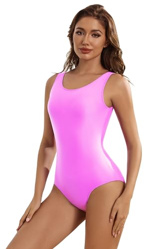 Aoylisey Women's Tank Ballet Dance Leotard One Piece Suit Gymnastics Sleeveless Bodysuit (Hot-pink, X-Large)