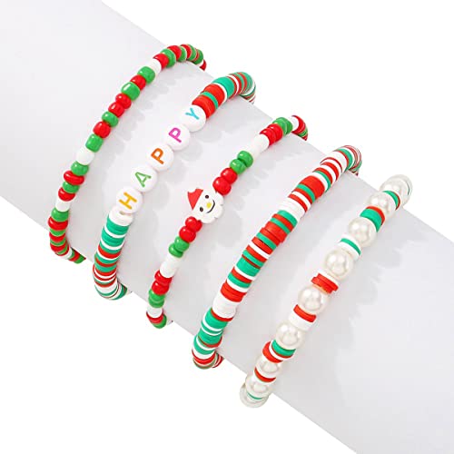 Nanafast Preppy Bracelets Heishi Bracelets Set Smiley Face Bracelets For Women Y2K Bracelets Stretch Bracelets For Teen Girls Christmas Bracelets Holiday Jewelry For Christmas Thanksgiving Christmas #TOP1