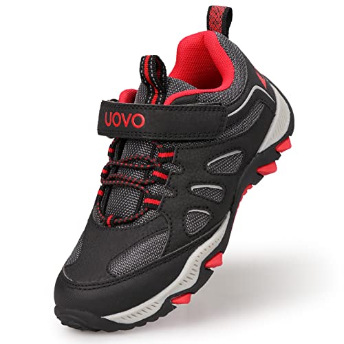 UOVO Boys Shoes Boys Sneakers Boys Tennis Running Hiking Shoes Kids Athletic Outdoor Sneakers Non-Slip Comfortable(Little/Big Boys) Black/Red