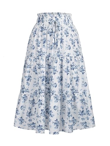 Women's High Elastic Waist Midi Skirt Casual Summer Trendy Tie