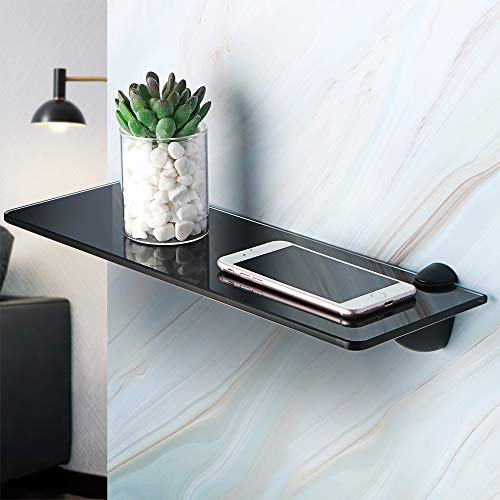 Alise Glass Shelf Bathroom Shelves Rectangle Toiletries Glass Holder Storage Organizer Wall Mount,Black Finish Gbl007R-B #TOP1