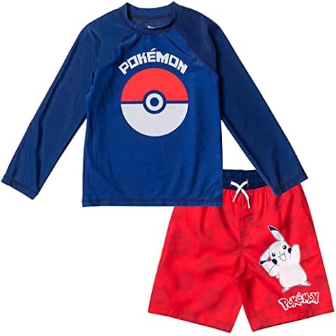 Pokemon Pikachu Boys' Swim Trunks with Rash Guard Cover