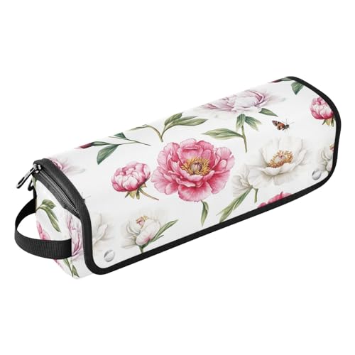 Bolso de viaje impermeable y tapete resistente al calor para planchas y rizadores de cabello Red Unique Peonies miniatura 1