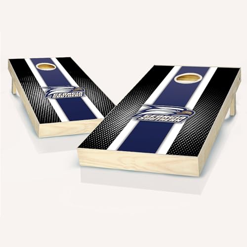 Georgia Southern Stripe Cornhole Set - 2x4 (Regulation Size) - Includes (2) Boards, (8) Team Logo Bags, (1) Team Logo Carry Case and (2) Board Hole Lights