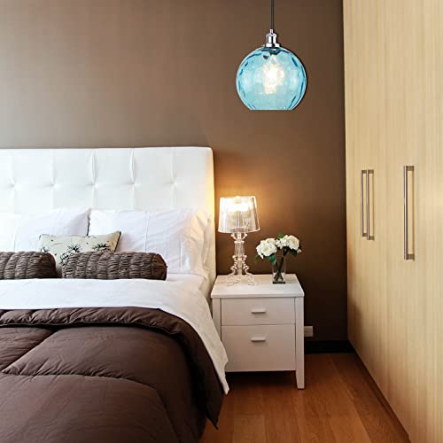 I-Xun Pendant Lighting Blue Industrial Design Nickel Plated E26/E27 Holder Glass Pendant Light Lampshade Ceiling Lighting (11.8 Inches) #TOP4