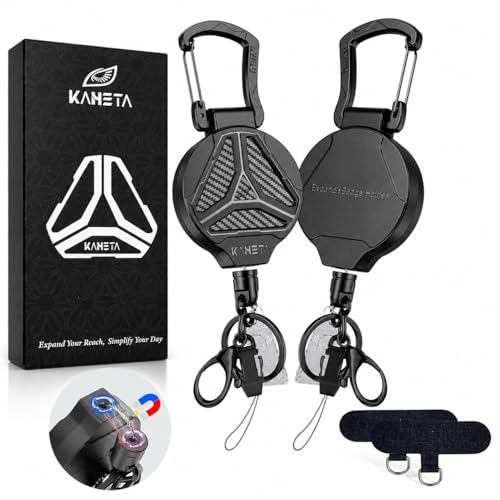KAHETA Retractable Keychain Heavy Duty Carabiner Badge Holder Clip with Magnetic Tactical Id Badge Reel with Key Chain 32 Steel Retractable Cord Key Ring and Phone Tethers 9.0 oz - 2 Pack