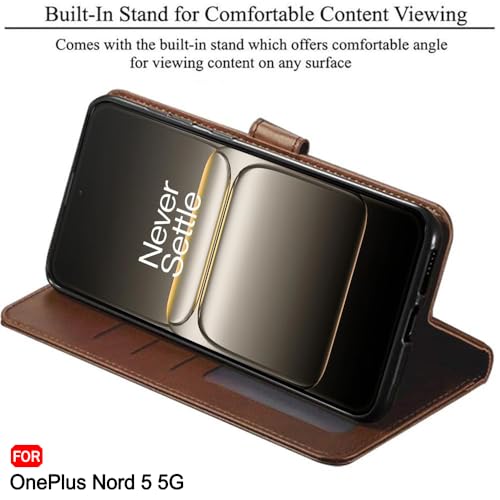 Image of TheGiftKart Flip Back Cover Case for OnePlus Nord 5 5G | Dual-Color Leather Finish | Inbuilt Stand & Pockets | Wallet Style Flip Back Case Cover for OnePlus Nord 5 5G (Faux Leather, Brown & Coffee)