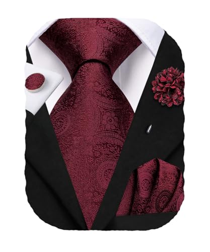 Image of Hi-Tie Men's Silk Ties Formal Woven Classic Necktie Pocket Square Cufflinks Lapel Pin Set Wedding Business