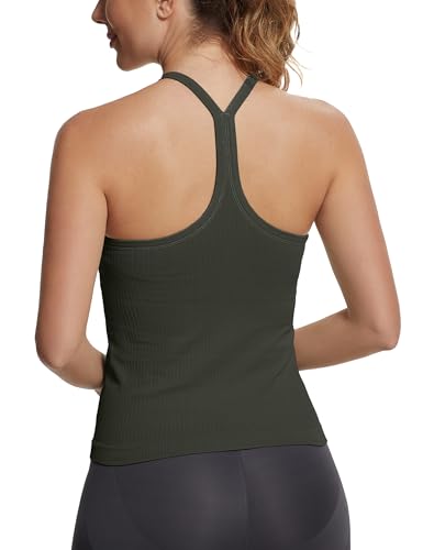 Image of MathCat Seamless Workout Tank Tops with Built in Bra,Racerback Athletic Tank Tops Ribbed Soft Yoga Shirts XS-XL