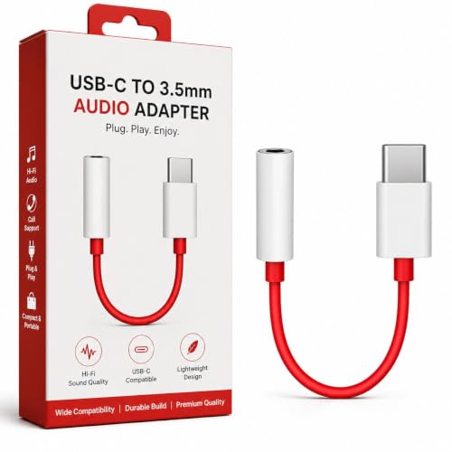 Image of One Plus USB Type C to 3.5mm Audio Jack, car Audio Connector USB Type c, Headphone Converter Cable Stereo Jack Splitter Compatible With One plus 12 /12R 11 /11R 10pro /10T /10R 9 9t 7 7pro Nord (Red)