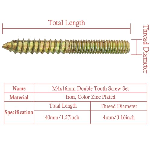 Image of M4 Hanger Bolt Driver,20pcs M4X40mm Hanger Bolts Assortment Kit with M4x0.7mm Driver,Double Headed Bolts Self-Tapping Screws,Grade 4.8,Iron, Color Zinc Plated Finish