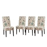 Christopher Knight Home Evangeline Contemporary Fabric Dining Chairs (Set of 4), Light Beige with Blue Floral, Espresso