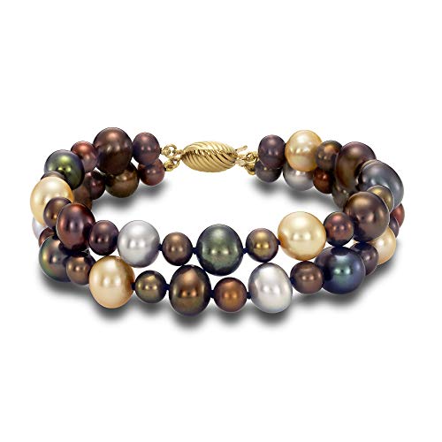Jewelmak 14K Gold Pearl Bracelet For Women 7.5" - Chocolate Freshwater Pearl Bracelet Multi Pearl Jewelry For Women - Genuine Fine Jewelry Gift Ideas For Her Anniversary Bridal Birthday #TOP21