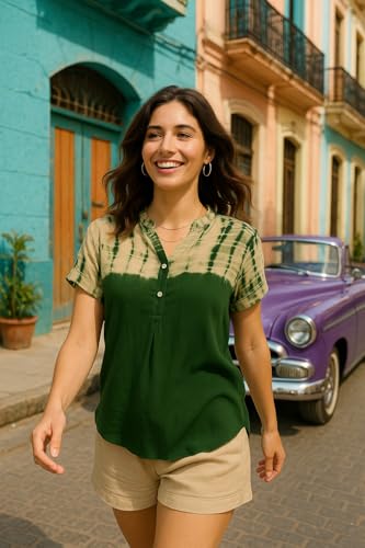 Image of Maaesa Women Handcrafted Tie & Dye Rayon Top | Casual Wear & Office Wear | Lightweight & Breathable Fabric