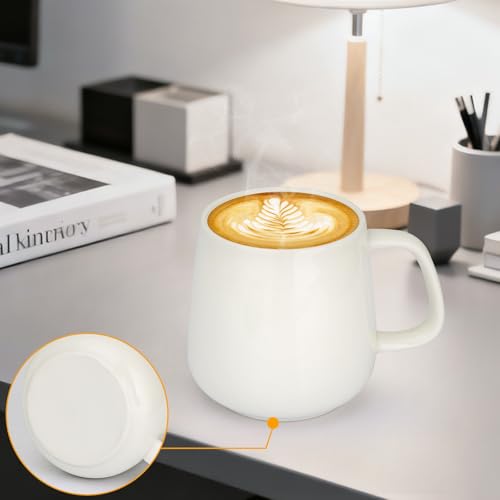 Taza de cerámica de 15 oz con tapa y base plana Blanca miniatura 4