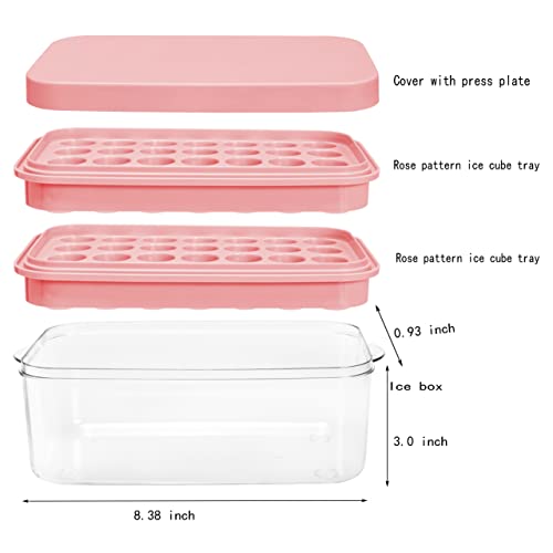 Ice Cube Trays, 28 Rose Ice Cube Tray With Lid, Ice Tray Bin,Press Type Ice Cube Maker, Ice Cube Trays With Lid And Storage , Press To Easy Release , Plastic Ice Tongs. (2X28, Pink) #TOP1
