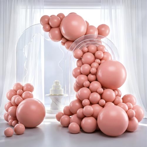 Image of RUBFAC 129pcs Retro Pink Balloons Different Sizes 18 12 10 5 Inch, Latex Blush Balloon Garland Arch Kit for Valentine's Day Birthday Baby Shower Wedding Princess Boho Theme Party Decoration