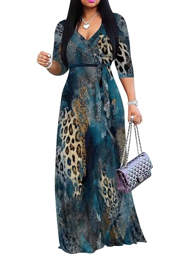 Image of PinkPatty Plus Size Dresses for Curvy Women V Neck Flowy Long Sleeves Wrap Maxi Dress Travel Vacation Outfits