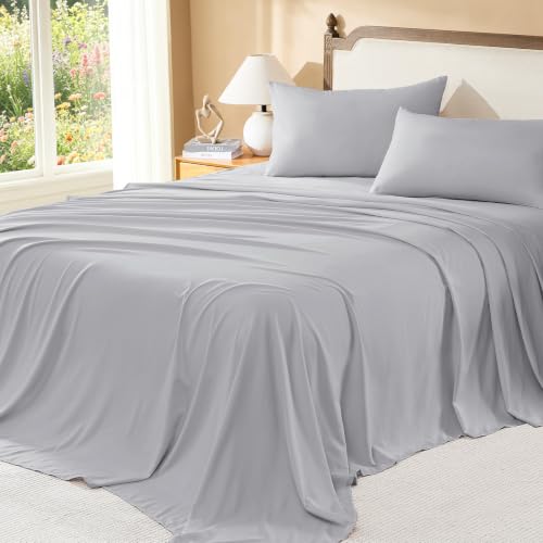 Image of Litanika Light Grey Queen Size Comforter Set with Sheets - 7 Pieces Bed in a Bag Queen Boho Tufted Complete Bedding Sets with Comforter, Sheets, Pillowcases & Shams